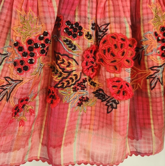 Bhanuni by Jyoti for Anthropologie Embroidered Peplum Boho Blouse Multicolor M - Picture 10 of 13